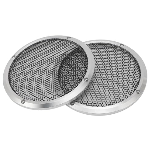 Image of 2PCS Car Speaker Grill Cover, Universal Metal Round Speaker Guard, 169mm Easy to Install Aluminum Iron Mesh Protector for Home Theater Boat and Car Speakers (Silver)