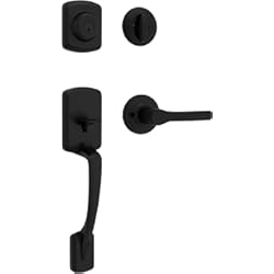 Chapa De Seguridad Con Huella Kwikset Henley - Manija de puerta de entrada delantera y cerrojo con palanca interior reversible, con tecnología de seguridad SmartKey Re-Key con protección Microban en negro mate