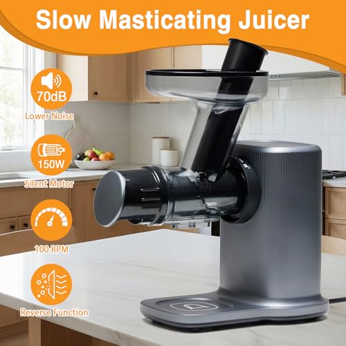 Image of NEWBULIG Cold Press Juicer, Slow Masticating with 5.9 inch Feed Chute | Reverse Function, Dishwasher-Safe, BPA-Free, High Juice Yield, for Whole Vegetables & Fruits, Silver