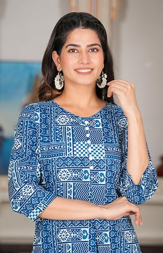 Image of Yash Gallery Women's Cotton Relaxed Fit Short Geomatric Printed Kurti