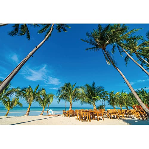 Ttincceer 150x120cm Hawaii Spiaggia Sfondo Estate Spiaggia Partito Fotografia Sfondo Palma tempo Libero Tavolo Sedia Fotografia Sfondo Festa di Compleanno Decorazione Banner