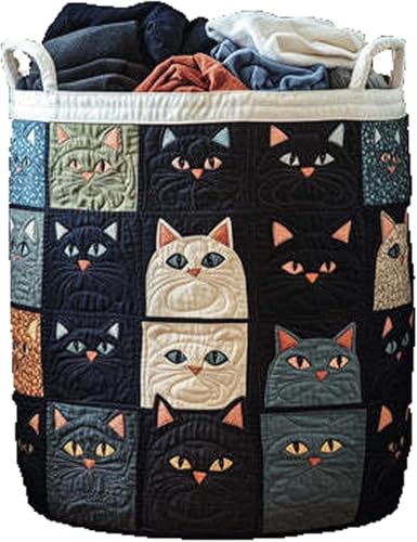 Image of Quilted Laundry Basket With Handles,boho storage basket,quilted basket