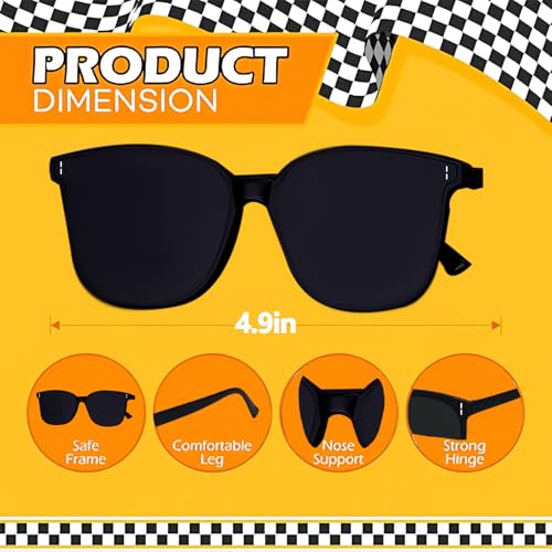 24 Pcs race car party favors 12 PCS Checkered Sunglasses 12PCS White Black Checker Racing Boxes for Racing Party Favors Essentials & Gear Up With Race Car Plastic Glasses2