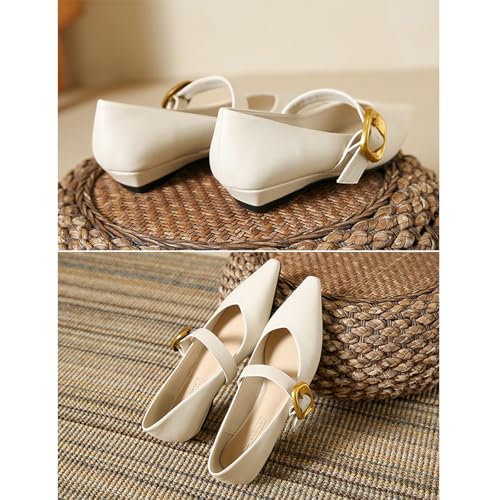Women's Leather Closed Pointed Toe Mary Jane Flat Shoes Adjustable Buckle Slip On Comfortable Ballet Flats Casual Work Wedding Party Dress Shoes2
