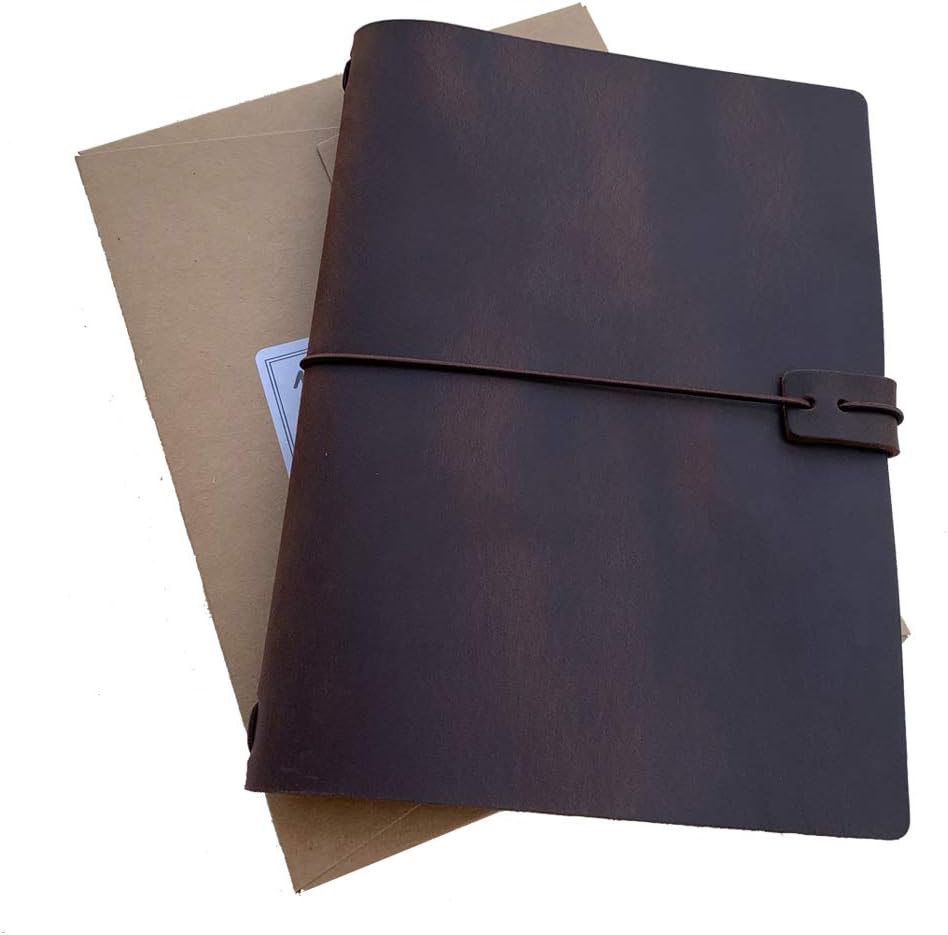 Refillable Leather Travelers Notebook -A5 Travel Journal with Lined Insert, 8.5 x 5.5 Inches, Dark Brown