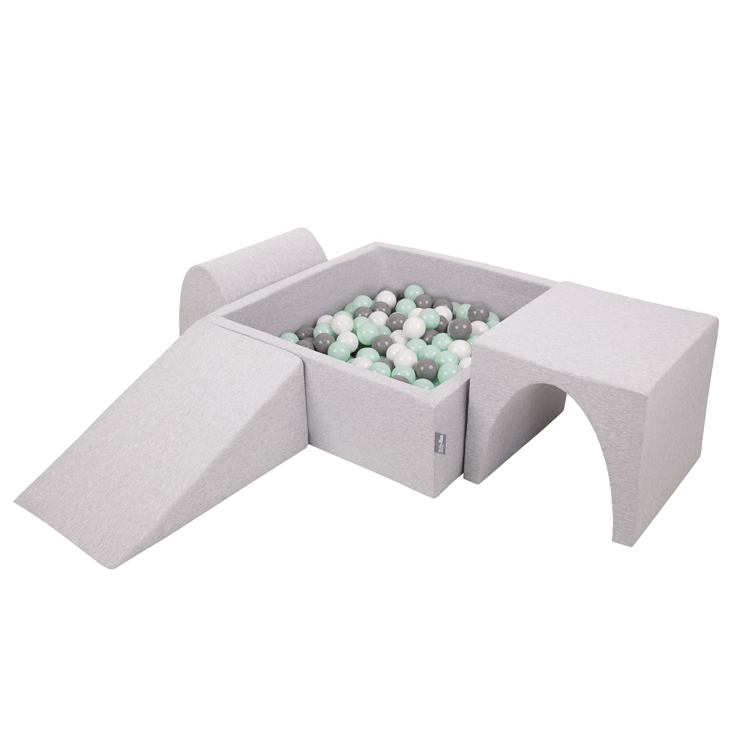 KiddyMoon Aire De Jeux en Mousse avec Carré Piscine À Balles (200 Balles) Fosses À Boules pour Enfants Jouets Parcours Obstacles, Fabriqué en UE, Gris Clair: Blanc/Gris/Menthe