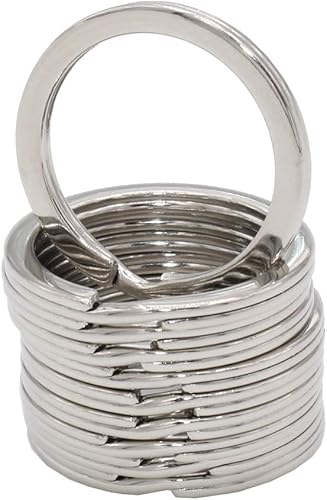 Miniatura 2 de Leen4You Llavero de acero inoxidable con división plana para llaves con lazo, accesorio para llaveros, paquete de 20, plateado