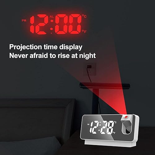 Miniatura 3 de RUNAAJA - Reloj despertador digital LED inteligente, proyector de temperatura, tiempo, pantalla LCD, reloj despertador de proyección para