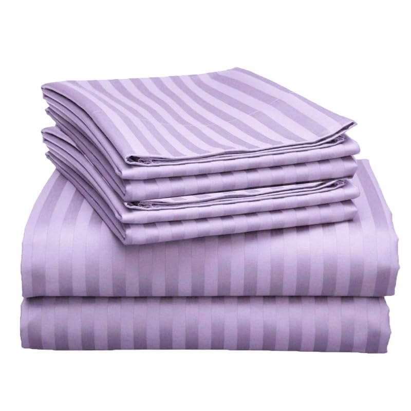 Florida Striped Polycotton Double Bedsheet 228×245 cm with 2 Pillow Covers – Lavender