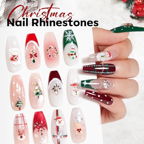 Image of modelones Gel Nail Polish Nail Charms 12Pcs Christmas 3D Nail Gems Templates Christmas Tree Santa Claus Reindeer Snowman Snowflakes Gingerbread Man Nail Rhinestones for Winter Holiday DIY Nail Art