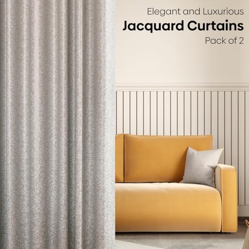 Image of haus & kinder Printed Jacquard Door Curtains 7 Feet Long Pack of 2 Door Curtains, 7 Feet Curtains for Door (Willow Breeze, Ivory Nature 130x213 CM)