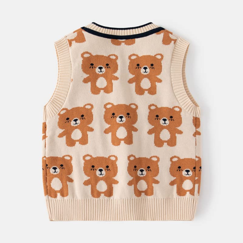 Meufam Unisex Kids Bear Cartoon Button Down Knitted Sweater Vest Soft Uniform Casual V-Neck Sleveeless Waistcoat Vest2