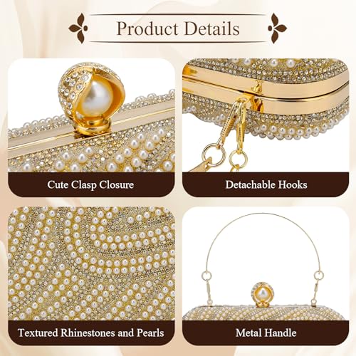 Image of YYW Womens Pearl Clutch Purse Evening Handbags Beaded Bag for Wedding Bride Party with Chain