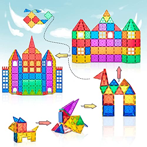 Compatible Magnetic Tiles Building Blocks Stem Toys For 3+ Year Old Boys And Girls Montessori Toys Toddler Kids Gifts Learning By Playing Activities - 102Pcs Advanced Set #TOP6