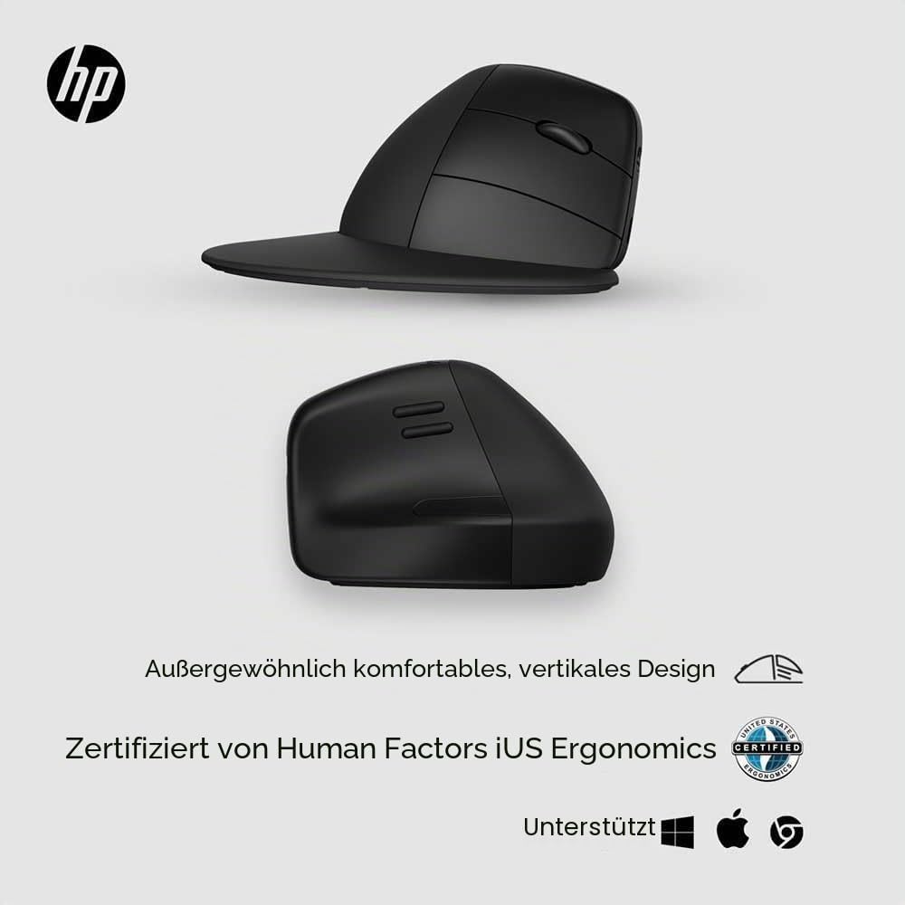 HP 920 Ergonomische Wireless-Maus | bis zu 4 Monate Akkulaufzeit | 4.000 DPI | 5 programmierbare Tasten | aufladbar via USB-C | bis zu DREI Geräte gleichzeitig steuern | schwarz