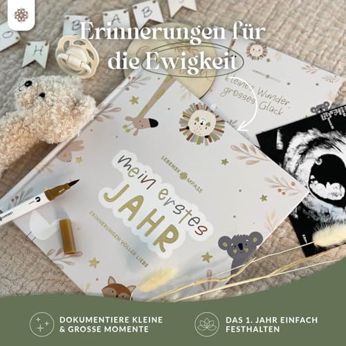 Lebenskompass Babyalbum Mein erstes Jahr "Air" mit über 75 Stickern & Spruchkarte EXTRA - Ein Baby Buch zum Eintragen - Das Babytagebuch & Erinnerungsbuch für Mädchen & Jungen 3