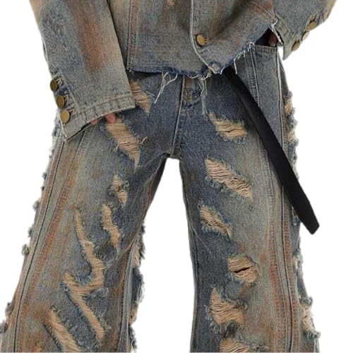 Y2K Jeans Men's Hip-hop Street Retro Ripped Washed Denim Jeans Gothic Loose Straight Leg Pants3