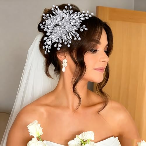 Peine para cabello nupcial con cristales - Plateado miniatura 3
