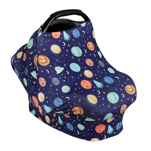 Image of ManFaiSky Car Seat Cover Baby, Stretchy Infant Baby Carseat Cover Boys, Multi-use Nursing Cover Stroller Cover, Planets