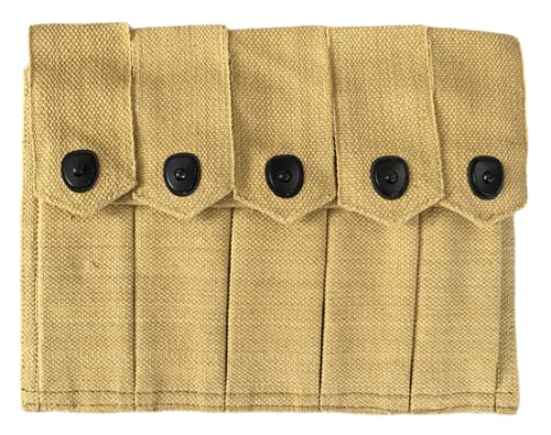 USGI WW2 Reproduction Canvas 5 Cell Mag Pouch SMG 20rd Magazine Pistol Belt Thompson Pouch Holder-Khaki