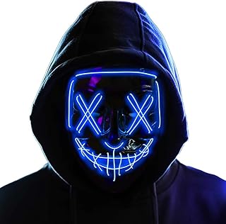 DAIKOYE Halloween Purge Mask，LED Light up Mask Scary Mask for Halloween Festival Party,Cosplay Alien Mask for Men Women and Kids (Blue)
