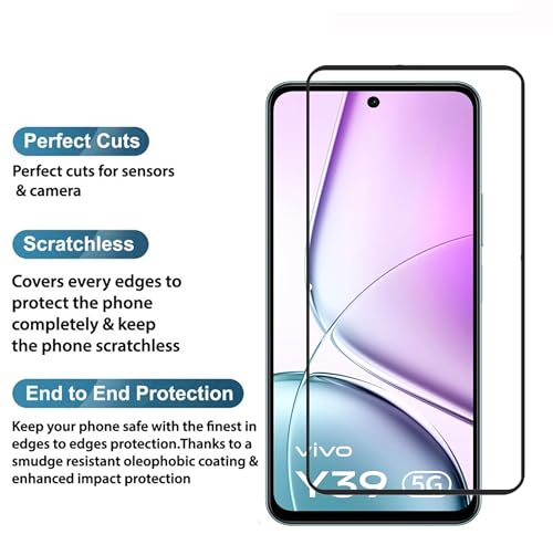 Image of Tempered Glass Screen Protector For Compatible with Vivo T4X and Compatible with Vivo Y39 Black Cellphone With Edge To Edge Coverage And Easy Installation Kit