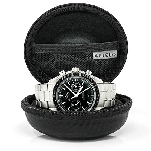 AKIELO Watch Case  Watch Travel Case with Cleaning Cloth and Gift Box  Fits Mens and Womens Wristwatches and Smart Watches up to 54mm