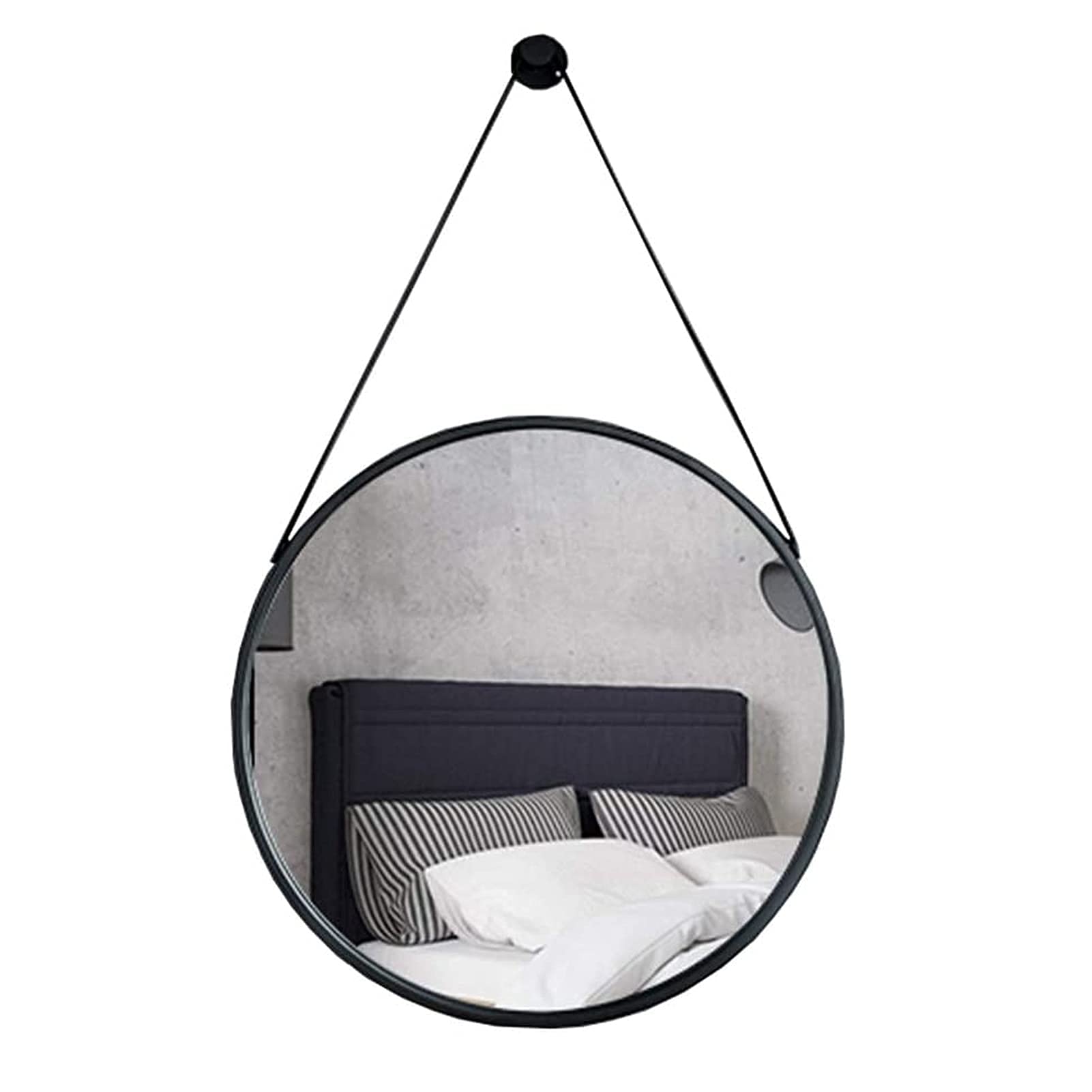 TYUHDUYUR Round Rope Hanging Mirror for Bathroom Office Black | Decorative Mirrors for Wall Decor Living Room | Vanity Shaving Mirror Wall Mounted | Circle Large Wall Mirror Exquisi