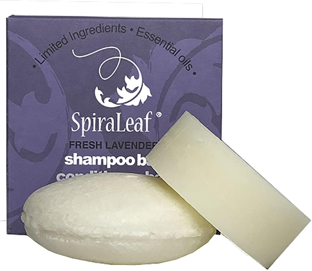 SpiraleafShampoo & Conditioner Bar Set, FRESH LAVENDER, Pure Essential Oils, Limited Ingredients, Concentrated Formula, Made in the USA, Natural Oils, Light Scent, Color-Free