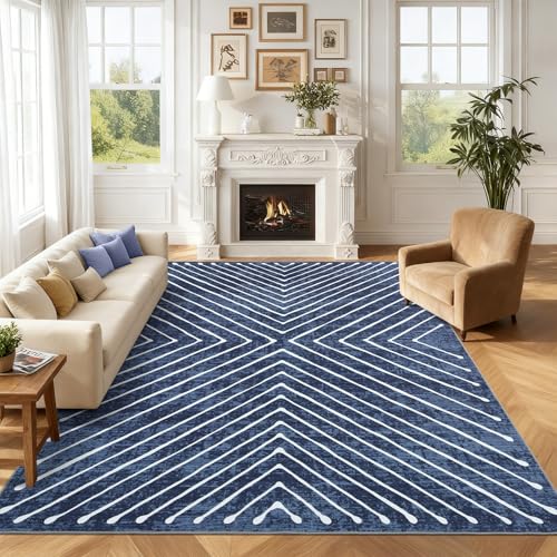 Tapete geométrico azul de 8x10 pies ROYHOME miniatura 1