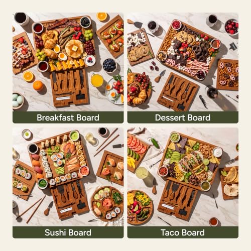 Image of SMIRLY Charcuterie Boards Set, Large Cheese Board Set, Carbonized Bamboo