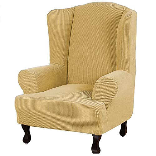 Konsilsa Wing Chair Slipcover, 1 Piece Jacquard Wingback Chair Cover Machine Washable High Stretch Armchair Slipcovers Chair Covers Couch Covers for Dining Room Office Reception (Color : Yellow)