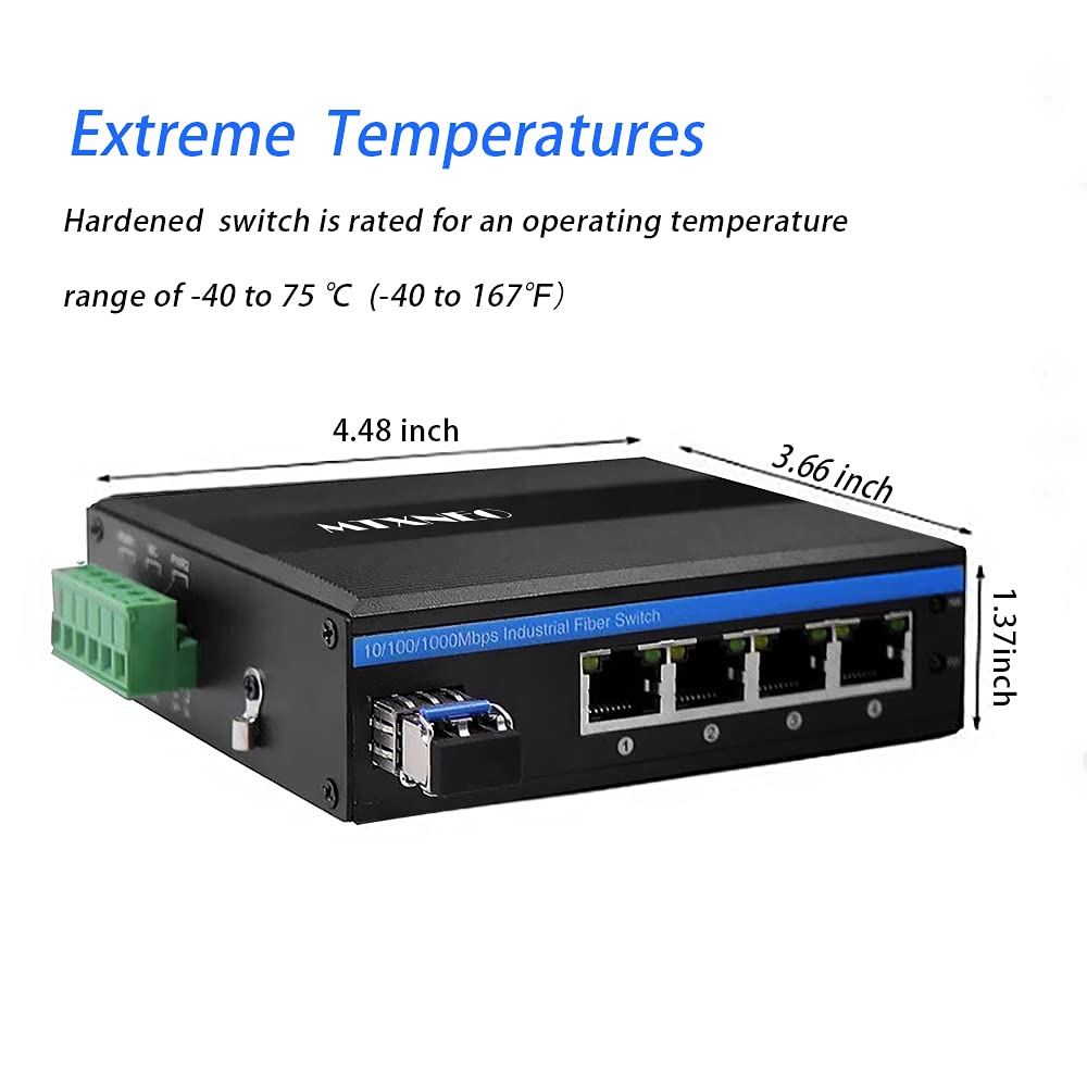 Convertisseur de Fibre Gigabit Ethernet à 5 Ports pour extérieur Dur Commutateur de réseau Industriel sur Rail DIN 100/1000Base-T vers LC Jusqu'à 20 km (avec émetteur-récepteur SFP)