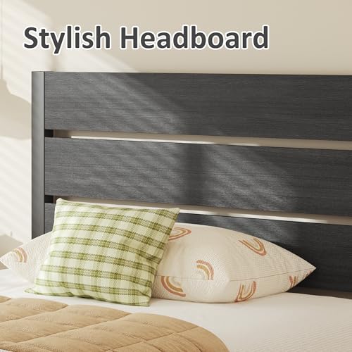 Image of Fluest Twin Bed Frame with Headboard and Footboard, Metal Twin Bed Frame with Under Bed Storage, All-Metal Support System, No Box Spring Needed, Easy Assembly,Rustic Grey