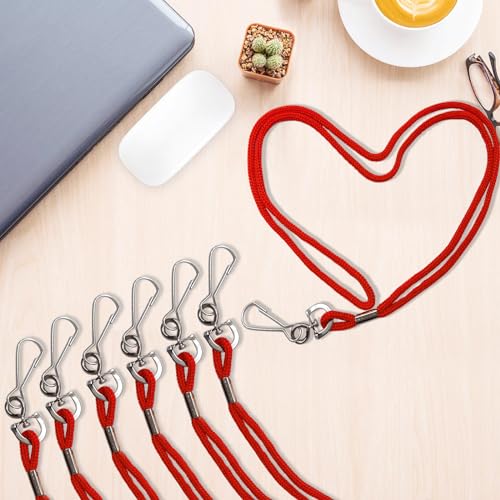 HOSL 100 Pack Badge Lanyards Business ID Card Lanyards Employee Students Lanyard Round 36" With Swivel Hook (Red)