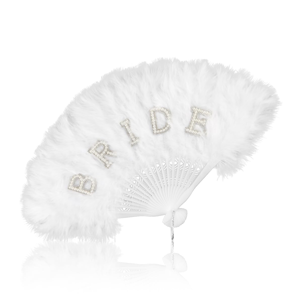 Lotsdonxia White Elegant Bridal Feather Hand Fan, Foldable Handheld Wedding Guest Fan For Bride Party, Celebration, Burlesque & Special Occasions, Durable Feathers With 21 Sturdy Ribs