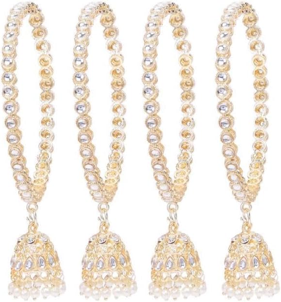 Efulgenz Indian Bollywood Traditional Rhinestone Crystal Wedding Jhumka Tassel Bracelet Bangle Set Jewelry