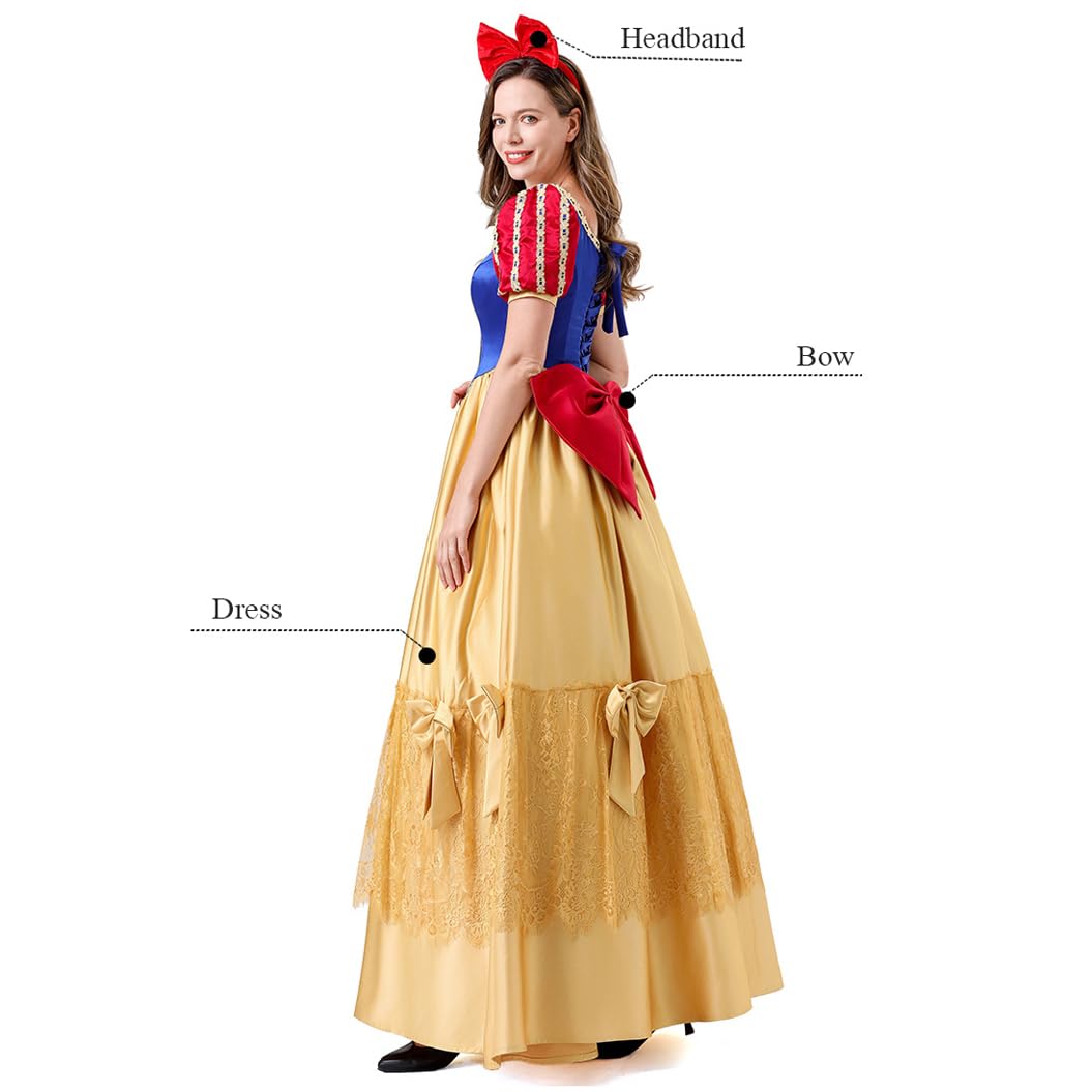 Kostium Królewny Śnieżki dla dorosłych kobiet strój księżniczki z bajki idealny na cosplay karnawał i Halloween