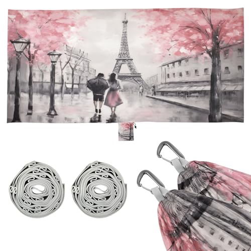 Haskirky Walking in Eiffel Tower Camping Hammock, Single Portable Hammocks with Tree Straps & Attached Carry Bag, 330Lbs Capacity Perfect for Outside Indoor Hiking Beach Backpack Travel