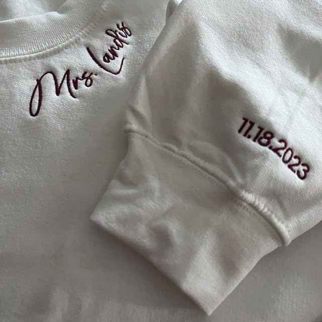 NAZENTI Custom Embroidered Mrs Sweatshirt Personalized Bride Sweatshirt Crewneck Custom Wife Gift Newly Wedding Gift4