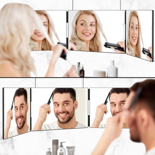 OLIBUY Adjustable 3-Way Tri-Fold Mirror for Hair Cutting and Makeup – Perfect Gift for Men and Women