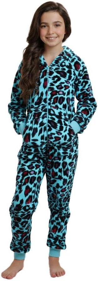 A2Z 4 Kids Girls Onesie Leopard Pyjama Sets A2Z Onesie One Piece Hooded All in One Jumpsuit Soft Fleece Comfortable