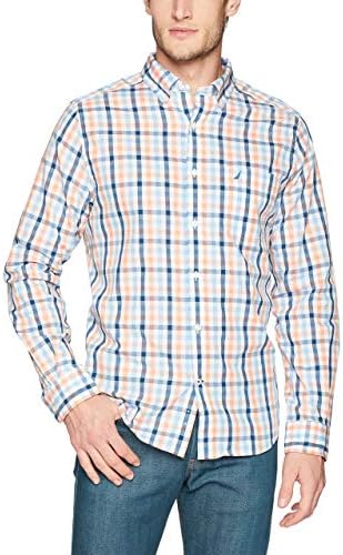 Nautica Men's Wrinkle Resistant Long Sleeve Button Front Shirt, Guava Punch, X-Large
