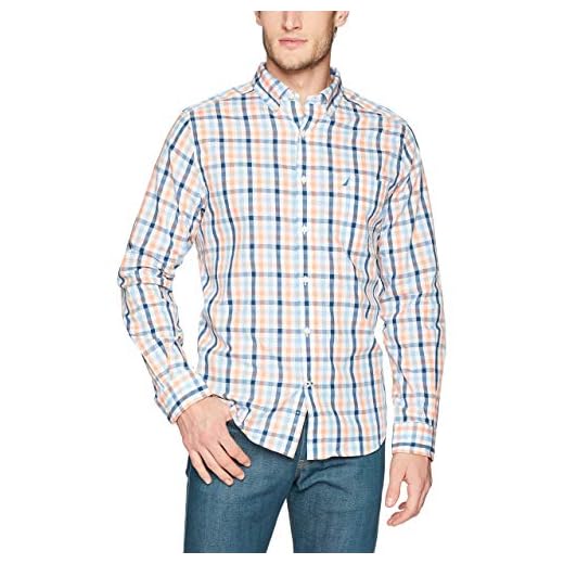 Nautica Men's Wrinkle Resistant Long Sleeve Button Front Shirt, Guava Punch, X-Large