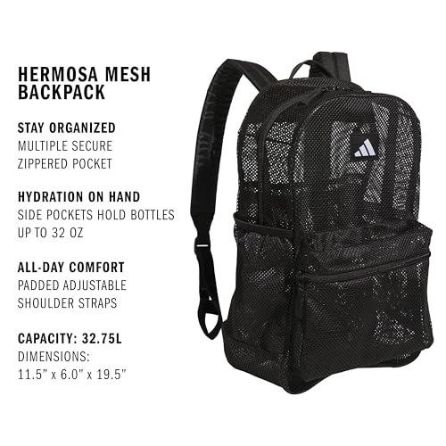 Image of adidas Hermosa Mesh See-Through Backpack - Festival Concert Stadium Beach Bag, 29L, Black /White /3, OSFA