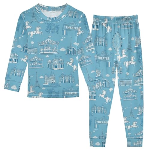 Pajama Sets Long Sleeve Cityscape with Amusement Elements Soft Comfy Sleepwear 2 Piece PJS 3-8T