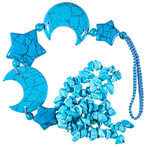 mookaitedecor Blue Howlite Turquoise Crystal Moon and Star Hanging Decoration for Car Window Crystal Wall Art Hanging Blue Bedroom Decor Decorative Star Moon Ornament Gift for Women Friend - Image 3