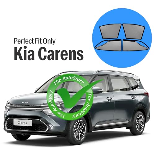 Image of AutoStory Magnetic Car Sunshade for Kia Carens | Front Half Cut for Mirror Visibility + Rear Full Coverage with Zipper | Heavy Heat & UV Protection | Privacy Side Window Curtains Shades