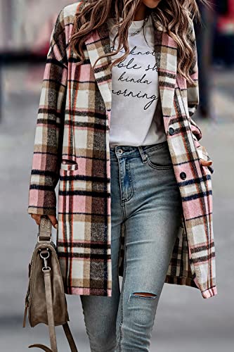 PRETTYGARDEN Women Plaid Shacket Jacket Trendy Fall Casual Button Wool Blend Tartan Trench Coat Winter Clothing with Pockets