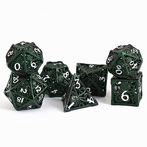 Image of Cthulhu 7pcs Pure Copper Hollow Metal Dice Set D&D Metal Polyhedral Dice Set with Gift Metal Box and White Number for DND Dungeons and Dragons Role Playing Games